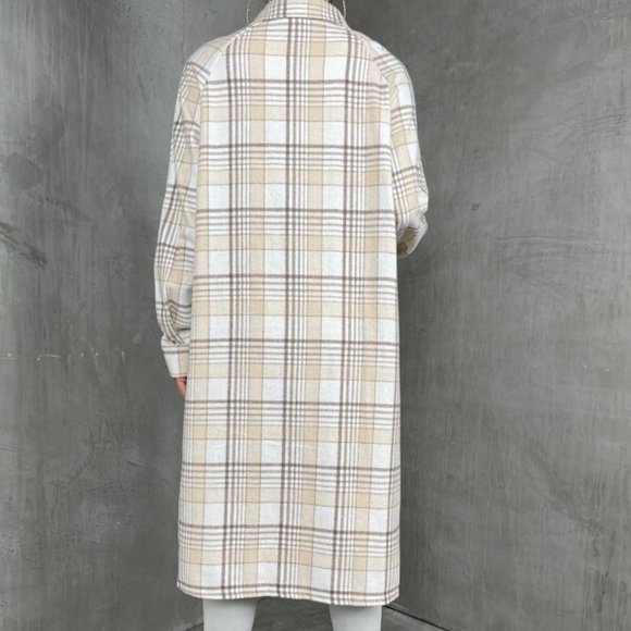 Plaid Print Long Casual Coat - Picture 4 of 6